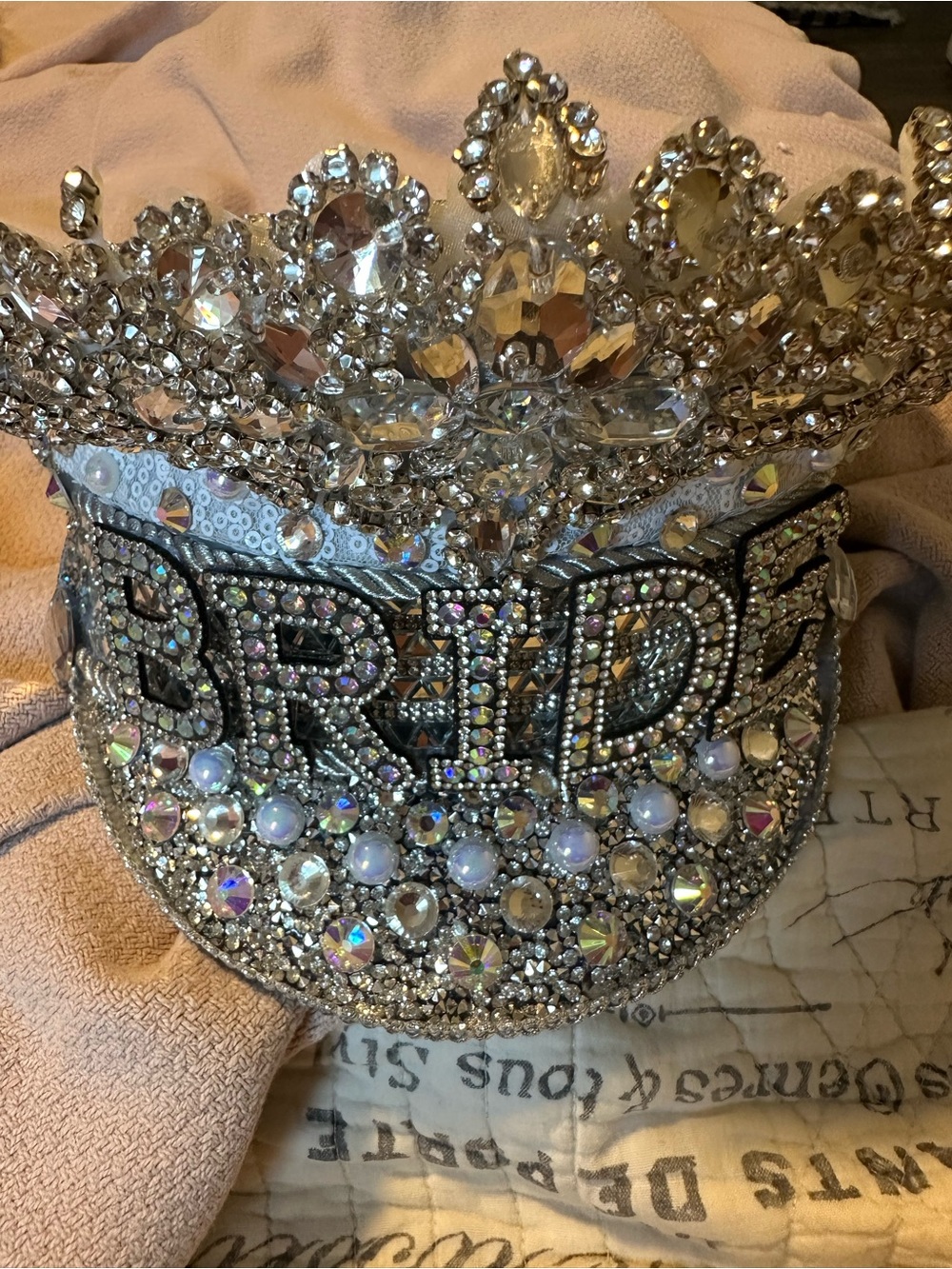 Embellished Silver Crystal 'BRIDE' Captain’s Hat